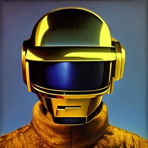 Prompt: album art beautiful portrait of daft punk's electroma, daft punk wearing leather jackets, standing in a desolate wasteland, painted by zdzislaw beksinski