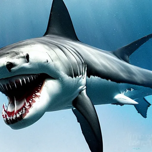 Image similar to large great white shark, cinematic, photograph, hyperdetailed, realistic, realism