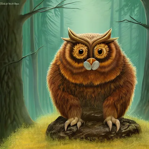 three quarter portrait of an owlbear in the forest, d | Stable ...