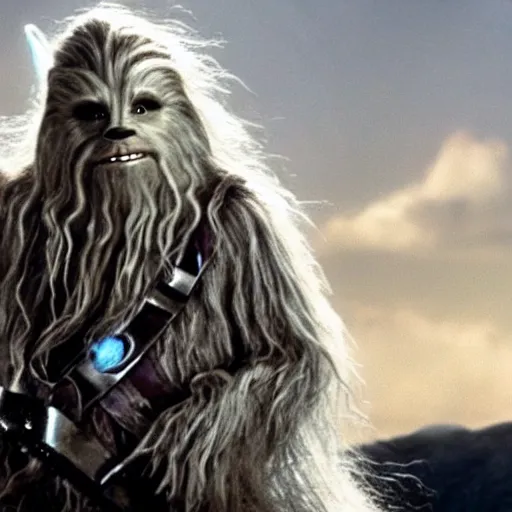 Prompt: gandalf as chewbacca, shampoo commercial