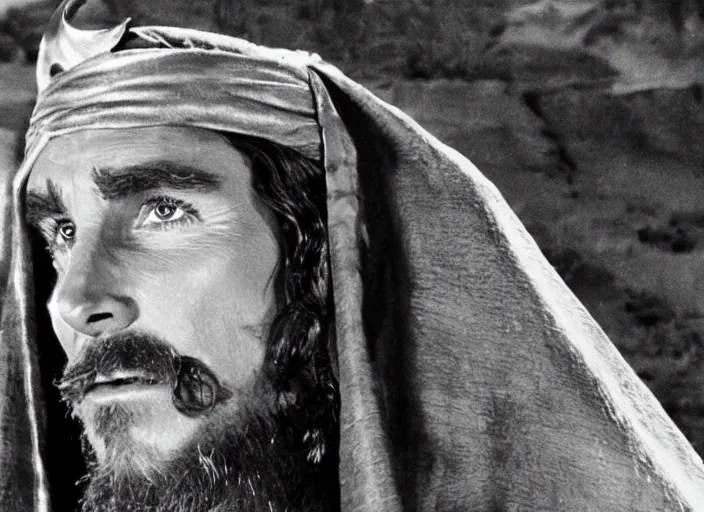 Prompt: film still of Christian Bale as Moses in The Ten Commandments 1956