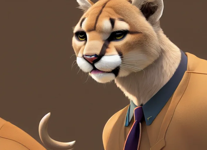 Image similar to character portrait feature of the anthro female anthropomorphic puma bobcat mountain lion fursona wearing airline pilot outfit uniform professional pilot for delta airlines character design stylized by charlie bowater, ross tran, artgerm, and makoto shinkai, detailed, soft lighting, rendered in octane, peru in background