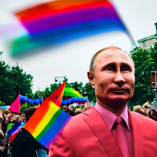 Prompt: Putin at a pride parade, DSLR photo, 35 mm