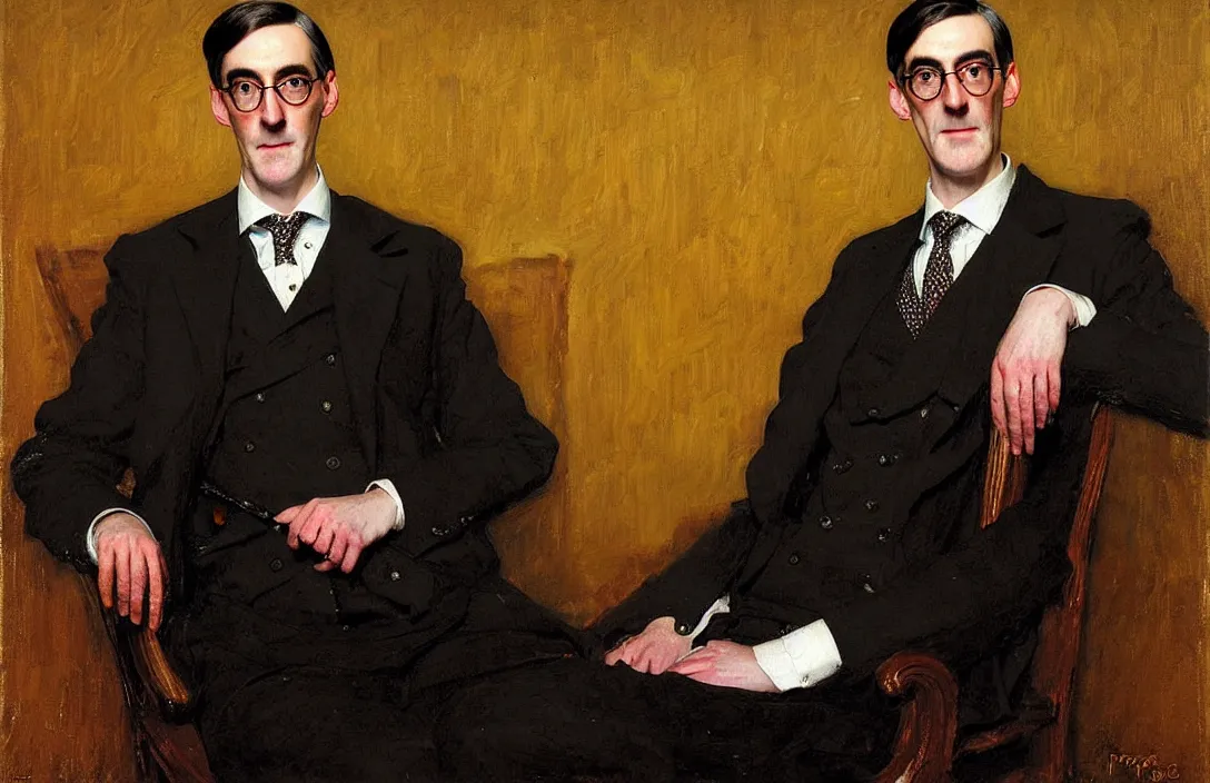 Prompt: portrait of jacob rees - mogg!!!!!!!!!!!!!!!!!!!!!!!!!!!, detailed face, detailed painting,, epic lighting, by ilya repin, phil hale and kent williams