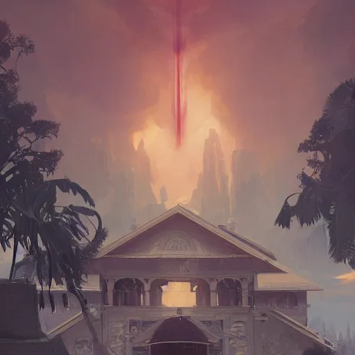 Prompt: heavens gates as a grand theft auto 5 loading screen, gorgeous, beautiful, intricate, highly detailed, digital painting, artstation, oppressive lighting, concept art, sharp focus, illustration, art by greg rutkowski and alphonse mucha