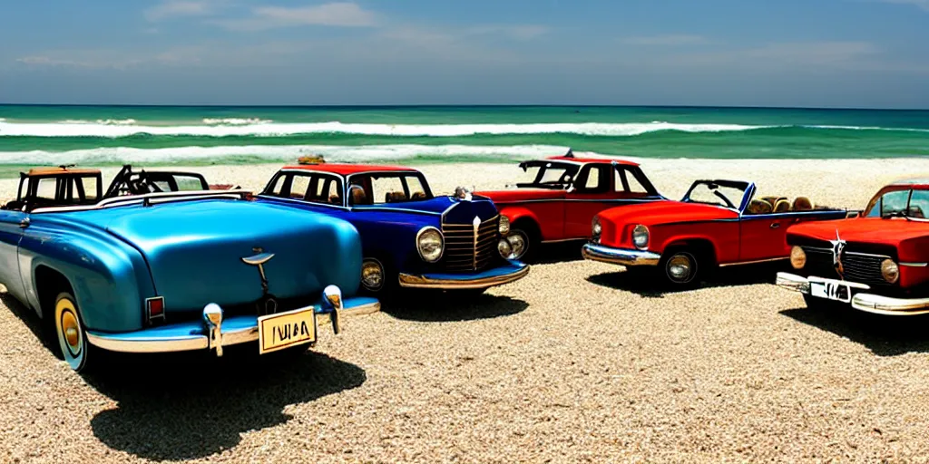 Image similar to vintage cars on a beach