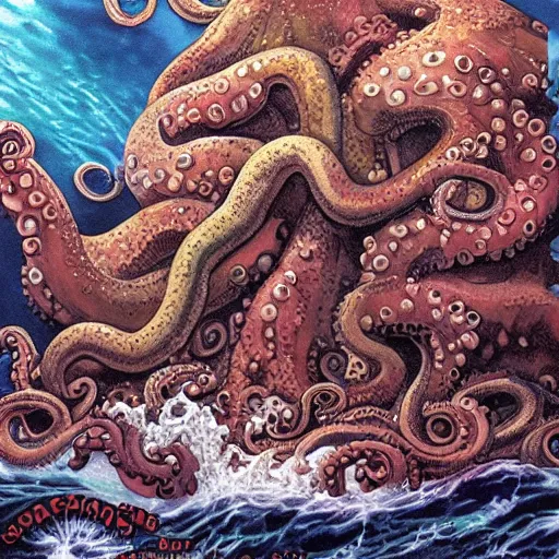 Image similar to octopus destroying atlantis, end of times, highly detailed, trending
