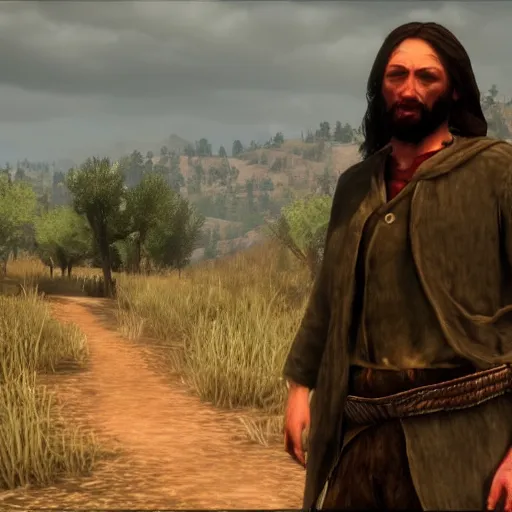 Prompt: Jesus Christ in Red Dead Redemption cutscene