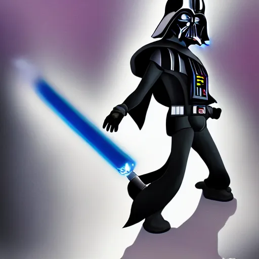 Prompt: darth vader as a heartless from kingdom hearts 1, battling with a keyblade against donald