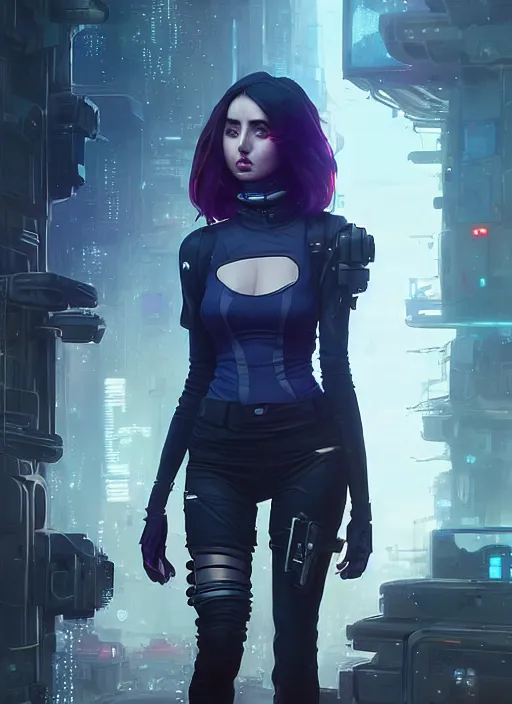 Image similar to highly detailed android ana de armas as a cyberpunk character wearing stylish cyberpunk clothes, stephen bliss, unreal engine, fantasy art by greg rutkowski, loish, rhads, ferdinand knab, makoto shinkai and lois van baarle, ilya kuvshinov, rossdraws, tom bagshaw, global illumination, radiant light