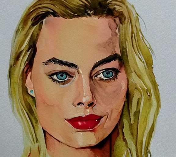 Image similar to A portrait of margot robbie made out of watercolor, trending on artstation