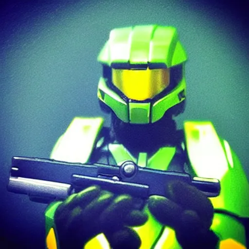 Image similar to “ master chief from the game halo, smoking weed with a joint in his mouth, enjoying the weed. ”