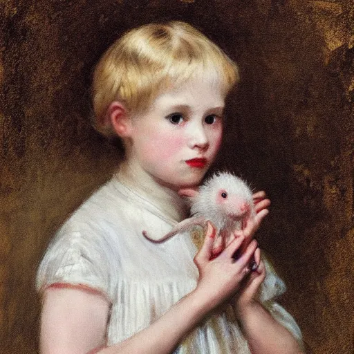 Image similar to girl with albino mouse, by alfred stevens