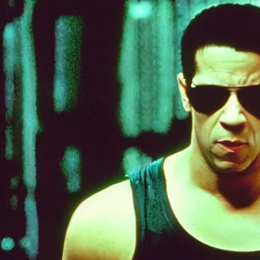 Prompt: film still of vin diesel as neo in The Matrix (1999)