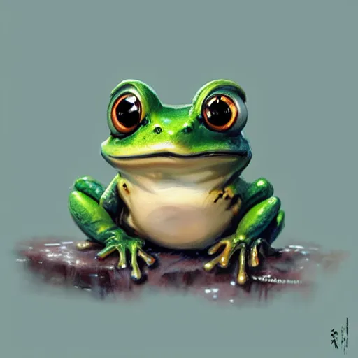 Prompt: cute anime antropomorphic chibi frog illustration by greg rutkowski