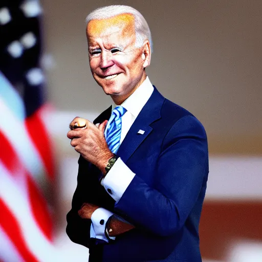 Prompt: joe biden with a blown up head and tiny body dumb looking idiot