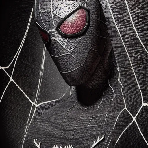 Image similar to black spider - man suit with green web lining, cinematic, volumetric lighting, realistic, hyperdetailed, photorealistic, photograph