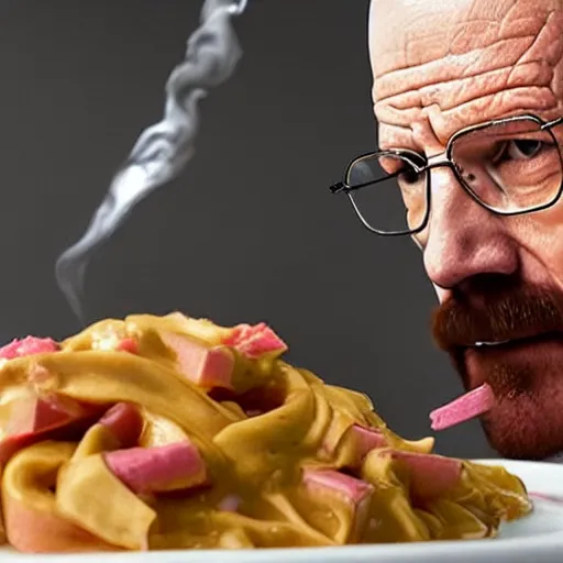 Image similar to Walter White eating pink sauce