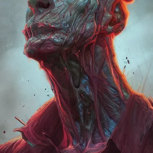 Image similar to realistic portrait beautiful concept art of scooby doo scene when vomit and turns into mutant. horror, created by gustave dore and greg rutkowski, high detailed, smooth draw, synthwave neon retro, trending on artstation.