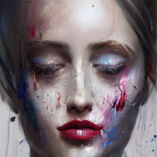 Image similar to hyperrealistic mixed media painting of woman, when your a hot mess but you're low key dead inside, dim volumetric lighting, 8 k octane beautifully detailed render, post - processing, portrait, extremely hyper - detailed, intricate, epic composition, cinematic lighting, masterpiece, trending on artstation, very very detailed, masterpiece, stunning,