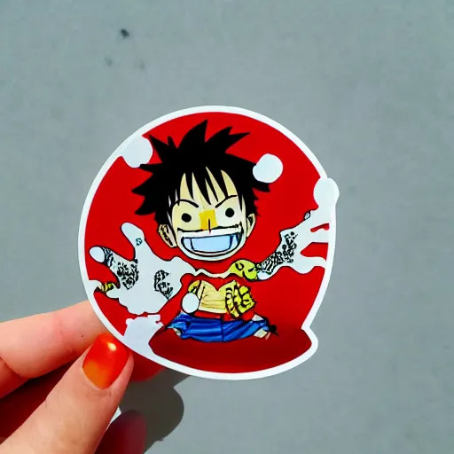 Image similar to die cut sticker, luffy is joyboy, splatter paint on paper