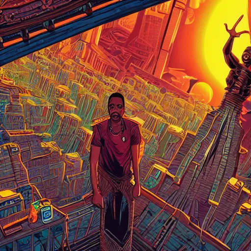 Image similar to the second coming of chris rock, by dan mumford and ross tran, cosmic, terrifying, demon rays, intricate detail, cinematic, 8 k, cel shaded, unreal engine, featured on artstation, pixiv