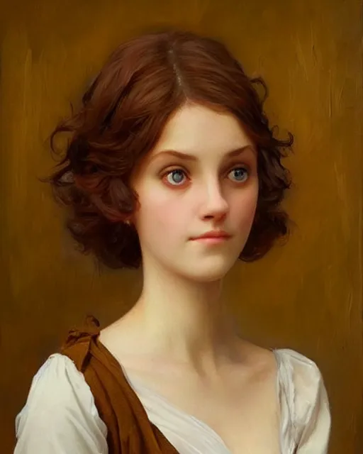 Prompt: a girl, face expressing a disbelief, oil on canvas, artstation, by j. c. leyendecker and edmund blair leighton and charlie bowater, beautiful face, octane, very aesthetic!!!!!!!!!!!!!!! stunning gorgeous big eyes