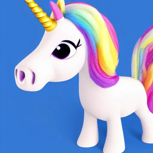 Image similar to an unicorn as a pixar character, high details