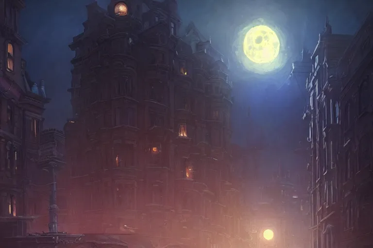 Prompt: an victorian city, scene in the night with a tentacle horror in the sky. full moon, 1 8 9 0, key visual, conceptart, ambient lighting, highly detailed, digital painting, artstation, concept art, sharp focus, by makoto shinkai and akihiko yoshida and greg manchess