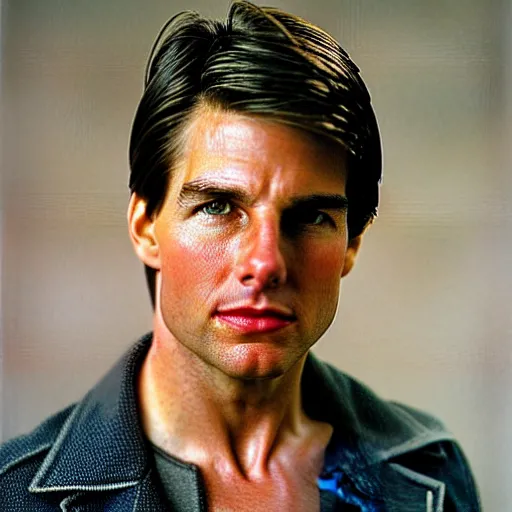 Prompt: a portrait photo of 25 year old tom cruise, with a disappointed expression, side view