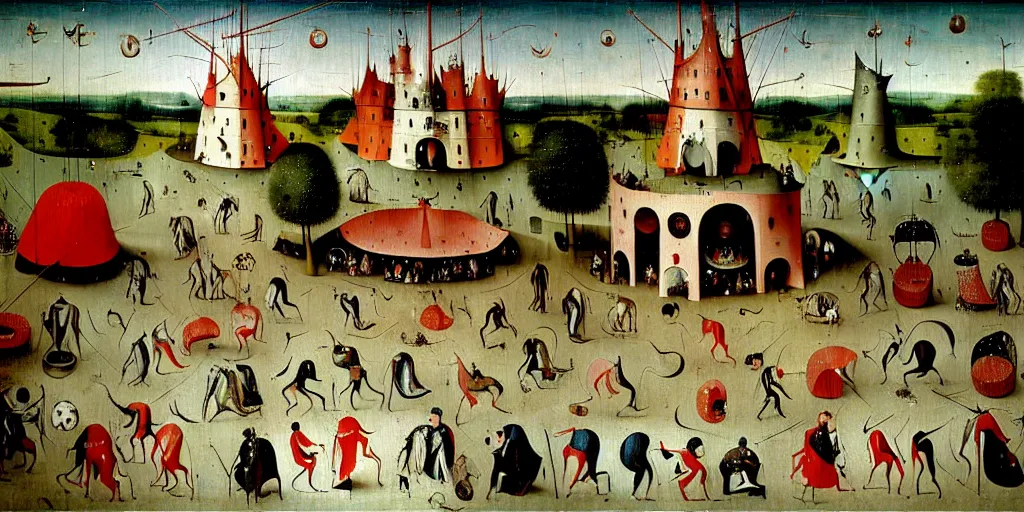 Image similar to a beautiful painting of an elaborate circus by hieronymous bosch