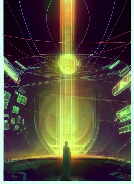 Prompt: high depth, collective civilization peace, calm, healing, resting, life, hybrids, scifi, glowing lights!!, published concept art, mixed medias, image overlays, sharp focus, thin glowing wires, winning illustration, art by greg rutkowski and alphonse mucha, singularity!!!, 3 6 0 projection