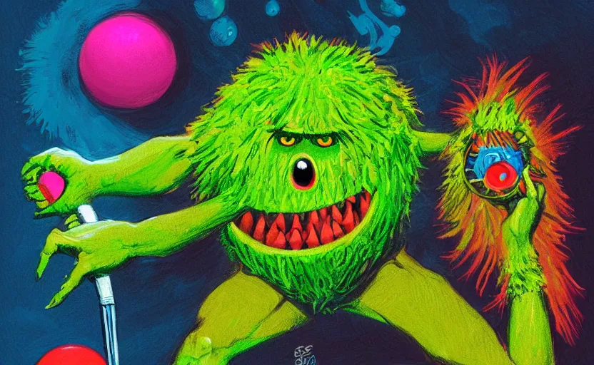 Image similar to a tennis ball monster, colorful, underwater, digital art, fantasy, magic, chalk, trending on artstation, ultra detailed, professional illustration by basil gogos