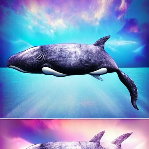 Prompt: photomanipulation of a whale that has tiny fairy wings, fully detailed, inspired by fairy tooth's wings