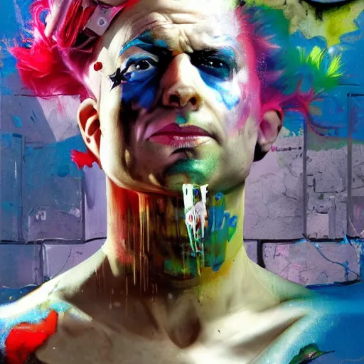 Image similar to mister clean as delirium from sandman, ( hallucinating colorful soap bubbles ), by jeremy mann, by sandra chevrier, by dave mckean and richard avedon and maciej kuciara, 8 0's, punk rock, tank girl, high detailed, 8 k