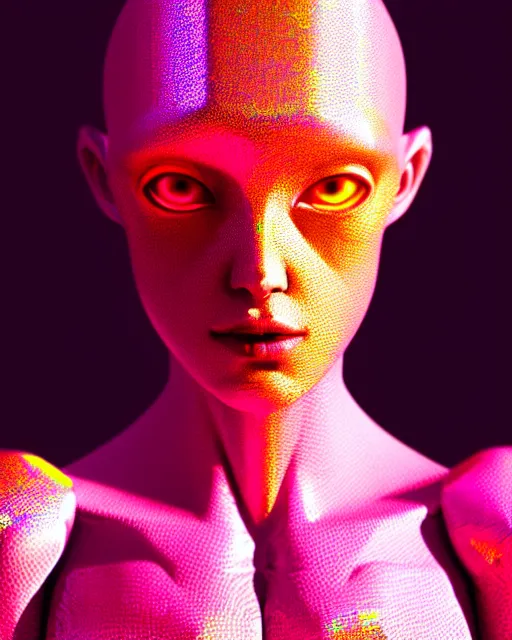 Image similar to hyperrealist highly intricate neo-gothic pink iridescent exoskeleton beautiful goddess concept art pascal blanche key sage dramatic orange lighting 8k high angle shallow depth of field