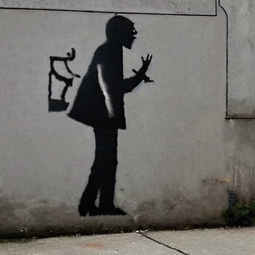 Image similar to a banksy style street art of a physician screaming at a computer