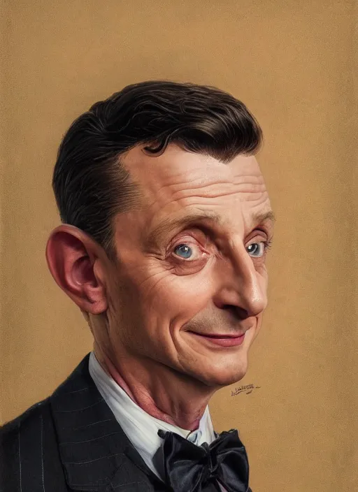 Image similar to portrait of Tim Robinson from I Think You Should Leave (2019), highly detailed, tuxedo, centered, solid color background, digital painting, artstation, concept art, smooth, sharp focus, illustration, donato giancola, Joseph Christian Leyendecker, Les Edwards, Ed Repka, WLOP, Artgerm