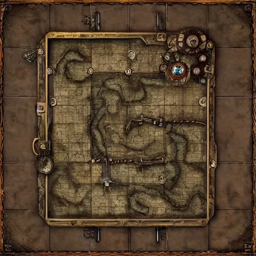 Image similar to roleplaying game table top map a steampunk town, perfect textures, 8k, high details, neat