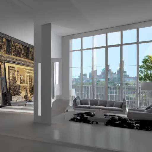 Prompt: super detailed v - ray render broadcasts studio architectural digest wide shot highly reflective light