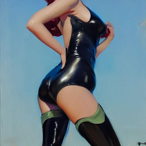 Image similar to greg manchess portrait painting of female wearing a latex suit as addison rae, medium shot, organic painting, sunny day, matte painting, bold shapes, hard edges, street art, trending on artstation, by huang guangjian and gil elvgren and sachin teng