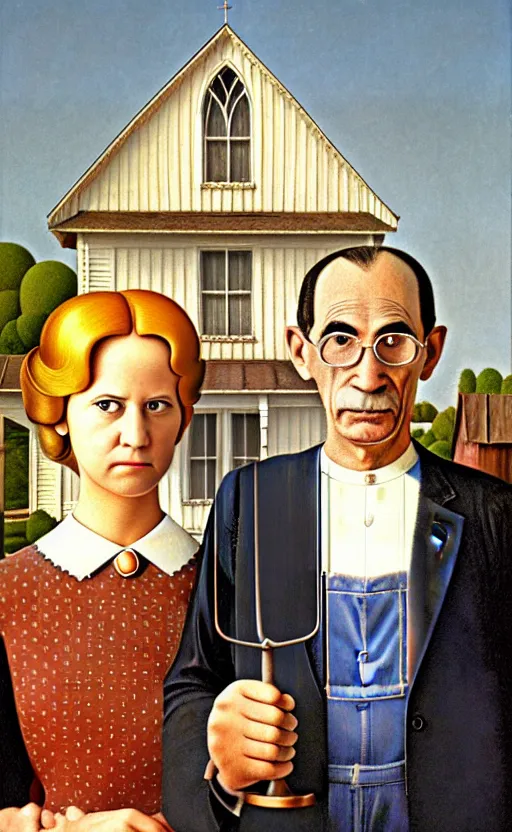 Image similar to Princess Peach and Mario as American Gothic by Grant Wood in the style of Super Mario 64, high quality render