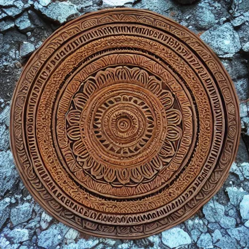 Image similar to mandala carved into the side of a mountainside