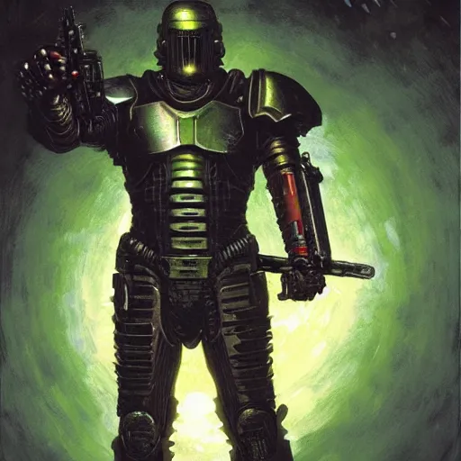 Image similar to the doomslayer as a cyberpunk knight, closeup portrait art by norman rockwell and donato giancola and greg rutkowski