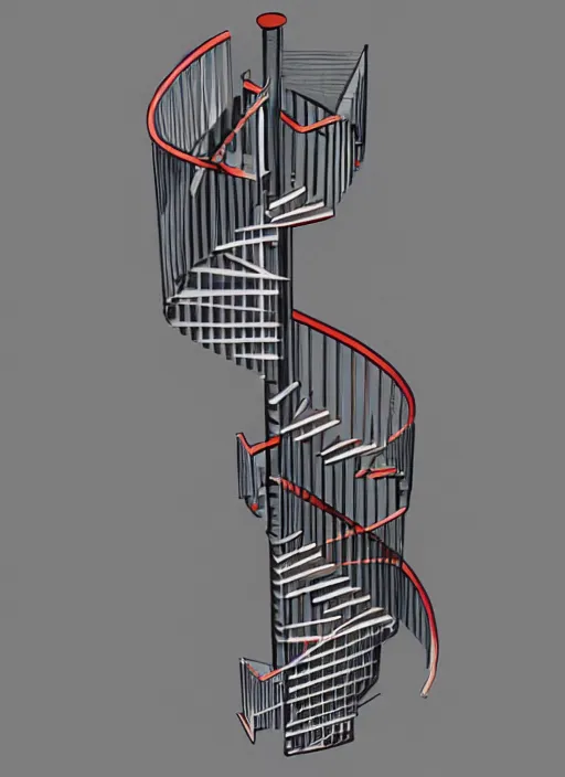 Prompt: an axonometric view of a spiral staircase by theo van doesburg