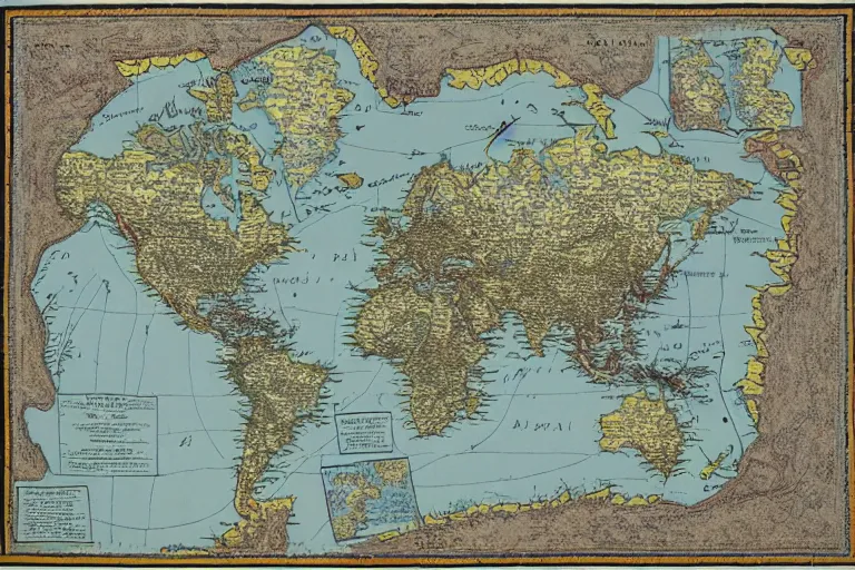 Prompt: Map of a heavenly realm including regional borders and statistics on population for each region, intricately detailed, full color