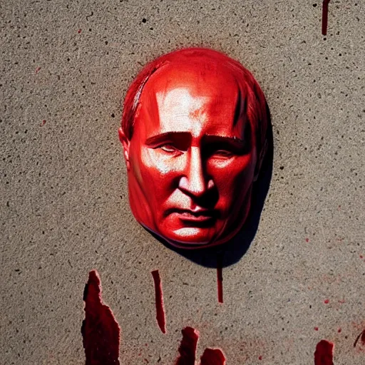 Prompt: carved sculpture of putin, stained with blood, photo as shot by steve mccurry