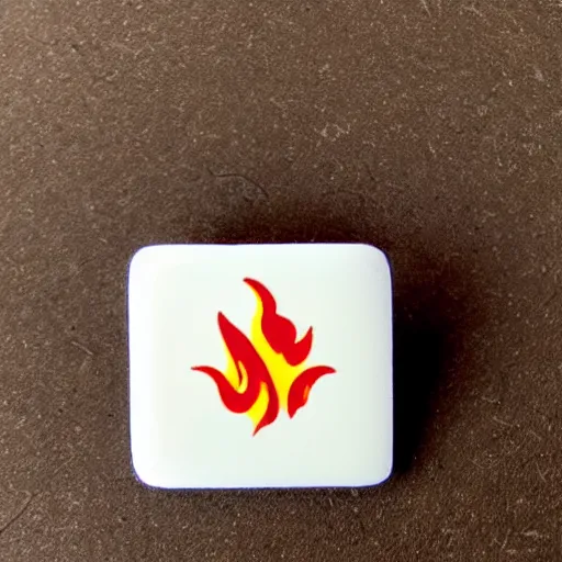 Prompt: a square enamel pin of a retro 1 9 8 0 s minimalistic flame fire warning label, smooth curves