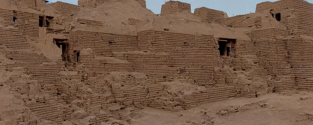 Prompt: an ancient mesopotamian ziggurat built with spaghetti, architectural, minimal, canon 5 0 mm, wes anderson film, kodachrome