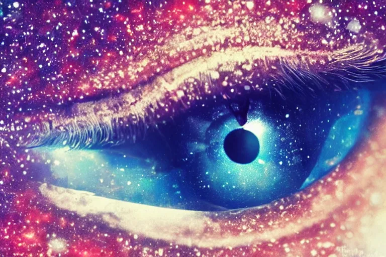 Image similar to a small galaxy inside of an eye, beautiful eye, eye, eye of a woman, realistic, ultra realistic, macro, beautiful, digital art, trending on artstation